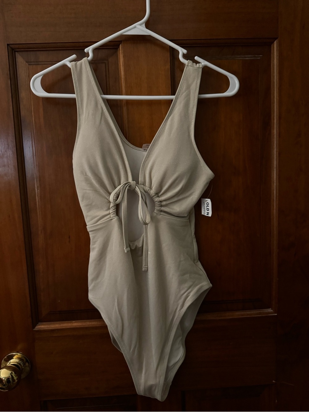 Old Navy Cream Velour Sparkle  One-Piece Swimsuit XS Keyhole Front Tir